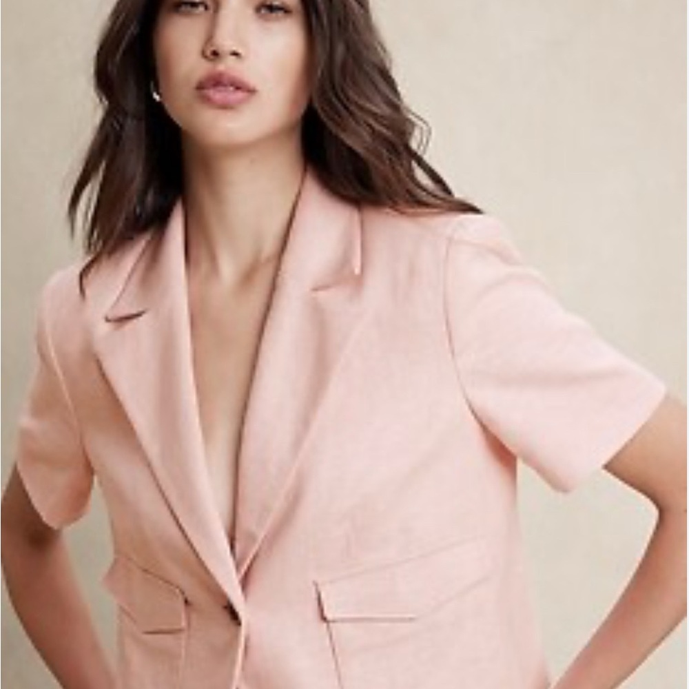 Banana Republic Factory Light Pink HERRINGBONE CROPPED BLAZER
